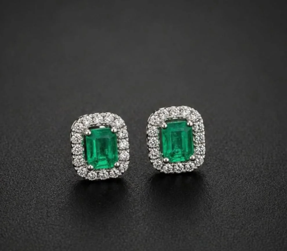 Aretes Halo Esmeralda