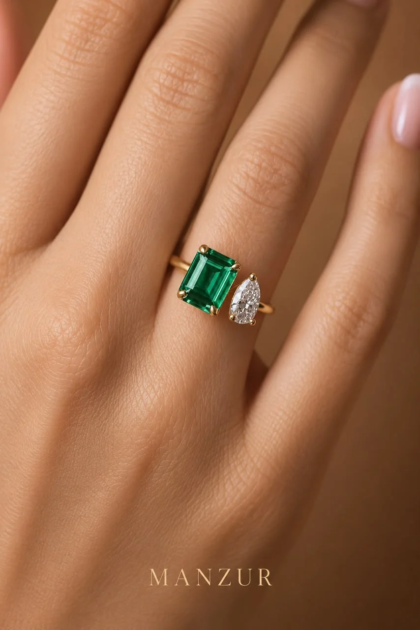 Anillo Toi et Moi Esmeralda